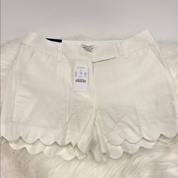 J. Crew White linen blend Scalloped Shorts 00 NWT!! - Picture 1 of 3